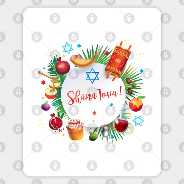 Honey and Apple Happy Rosh Hashanah, Shana Tova! Autumn New Year Jewish Holiday Magnet by sofiartmedia